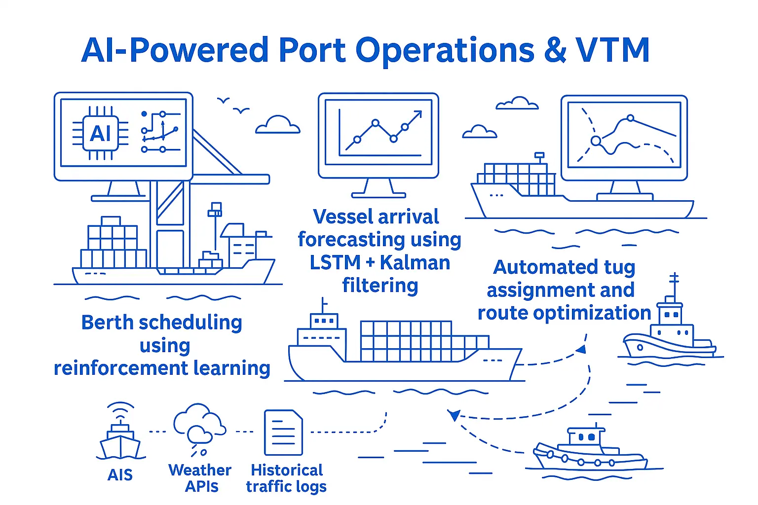 Illustration ofAI powered port operations and VTM